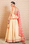 Shop_Nikasha_Beige Handwoven Cotton Silk Embroidered Lotus V Neck Print Peplum Lehenga Set _at_Aza_Fashions