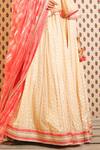 Nikasha_Beige Handwoven Cotton Silk Embroidered Lotus V Neck Print Peplum Lehenga Set _at_Aza_Fashions