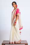 Nikasha_White Handwoven Kota Doria Embroidered Mughal Buta Round Saree With Blouse _Online_at_Aza_Fashions