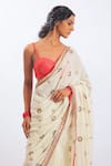 Buy_Nikasha_White Cotton Jamdani Embroidered Floral Sweetheart Neck Saree Set _Online_at_Aza_Fashions