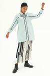 Buy_Corpora Studio_Blue Crepe Embroidery Shirt Collar Striped  _at_Aza_Fashions