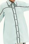 Corpora Studio_Blue Crepe Embroidery Shirt Collar Striped  _Online_at_Aza_Fashions