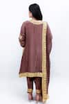 Shop_Daljit Sudan_Brown Crepe And Georgette Tilla Leaf Neck Embroidered Phiran Kurta Pant Set _at_Aza_Fashions