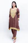 Buy_Daljit Sudan_Brown Crepe And Georgette Tilla Leaf Neck Embroidered Phiran Kurta Pant Set _Online_at_Aza_Fashions