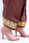 Daljit Sudan_Brown Crepe And Georgette Tilla Leaf Neck Embroidered Phiran Kurta Pant Set _at_Aza_Fashions