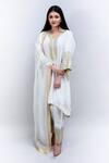 Buy Daljit Sudan White Crepe And Georgette Tilla & Aari V Neck Embroidered Phiran Kurta Pant Set at Aza Fashions Buy_Daljit Sudan_White Crepe And Georgette Tilla & Aari V Neck Embroidered Phiran Kurta Pant Set _at_Aza_Fashions