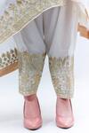 Daljit Sudan White Crepe And Georgette Tilla & Aari V Neck Embroidered Phiran Kurta Pant Set at Aza Fashions Daljit Sudan_White Crepe And Georgette Tilla & Aari V Neck Embroidered Phiran Kurta Pant Set _at_Aza_Fashions