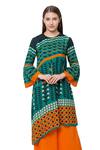 Shop So Us By Sougatpaul Green Muslin Slub Round Printed Kurta And Palazzo Set Online at Aza Fashions Shop_So Us By Sougatpaul_Green Muslin Slub Round Printed Kurta And Palazzo Set _Online_at_Aza_Fashions
