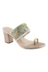 Buy_Signature Sole_Blue Embroidered Toe-ring Block Heels_at_Aza_Fashions