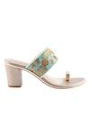 Signature Sole_Blue Embroidered Toe-ring Block Heels_Online_at_Aza_Fashions