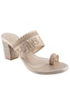 Buy_Signature Sole_Gold Embroidered Block Heels_at_Aza_Fashions