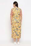 Shop_So Us By Sougatpaul_Yellow Cotton Twill V Neck Floral Print Colorblock Dress _at_Aza_Fashions