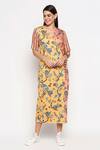 Buy_So Us By Sougatpaul_Yellow Cotton Twill V Neck Floral Print Colorblock Dress _Online_at_Aza_Fashions