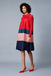 Buy_Scarlet Sage_Red Polyester Hazel Colorblock Dress_Online_at_Aza_Fashions