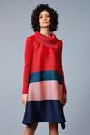 Shop_Scarlet Sage_Red Polyester Hazel Colorblock Dress_Online_at_Aza_Fashions