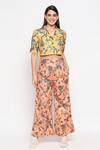Buy_So Us By Sougatpaul_Yellow Cotton Twill Lapel Collar Printed Crop Shirt And Pant Set _at_Aza_Fashions