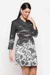 So Us By Sougatpaul_Black Cotton Twill Lapel Collar Overlap Printed Jacket Dress _Online_at_Aza_Fashions