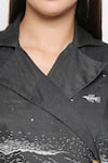 So Us By Sougatpaul_Black Cotton Twill Lapel Collar Overlap Printed Jacket Dress _at_Aza_Fashions