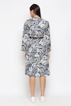 Shop_SO US by Sougatpaul_Blue Cotton Twill Embroidery Band Collar Floral Print Midi Dress_at_Aza_Fashions