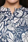 SO US by Sougatpaul_Blue Cotton Twill Embroidery Band Collar Floral Print Midi Dress_at_Aza_Fashions