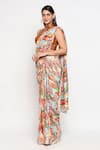 Buy_So Us By Sougatpaul_Multi Color Muslin Slub Embroidery Stand Printed Saree With Blouse  _Online_at_Aza_Fashions