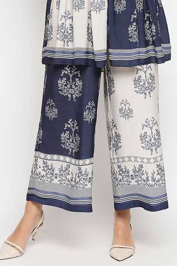 So Us By Sougatpaul_Blue Muslin Slub Embroidery Stand Collar Block Print Kurta And Pant Set  _at_Aza_Fashions