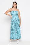 Buy_So Us By Sougatpaul_Blue Cotton Twill Square Neck Animal Print Jumpsuit _at_Aza_Fashions