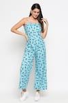 So Us By Sougatpaul_Blue Cotton Twill Square Neck Animal Print Jumpsuit _Online_at_Aza_Fashions