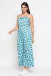 Shop_So Us By Sougatpaul_Blue Cotton Twill Square Neck Animal Print Jumpsuit _Online_at_Aza_Fashions
