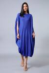 Scarlet Sage_Blue Polyester Giselle Draped Shift Dress_Online_at_Aza_Fashions