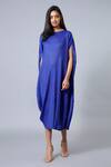 Buy_Scarlet Sage_Blue Polyester Giselle Draped Shift Dress_Online_at_Aza_Fashions