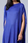 Scarlet Sage_Blue Polyester Giselle Draped Shift Dress_at_Aza_Fashions