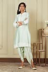 Buy_Sheetal Batra_Green Kurta Silk Chanderi Dhoti Pant Bamberg Satin Ayika Embroidered And Set _at_Aza_Fashions