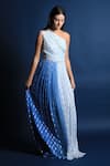 Buy_Swatee Singh_Blue Georgette Woven One Shoulder Gown _at_Aza_Fashions