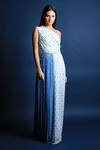 Swatee Singh_Blue Georgette Woven One Shoulder Gown _Online_at_Aza_Fashions