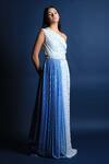 Shop_Swatee Singh_Blue Georgette Woven One Shoulder Gown _Online_at_Aza_Fashions