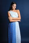 Swatee Singh_Blue Georgette Woven One Shoulder Gown _at_Aza_Fashions