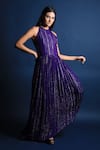 Buy_Swatee Singh_Purple Georgette Woven Halter Neck Gown _at_Aza_Fashions