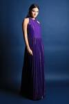 Swatee Singh_Purple Georgette Woven Halter Neck Gown _Online_at_Aza_Fashions