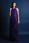 Buy_Swatee Singh_Purple Georgette Woven Halter Neck Gown _Online_at_Aza_Fashions