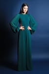 Buy_Swatee Singh_Green Heavy Crepe Round Puff Sleeves Jumpsuit _at_Aza_Fashions