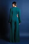 Shop_Swatee Singh_Green Heavy Crepe Round Puff Sleeves Jumpsuit _at_Aza_Fashions