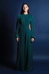 Buy_Swatee Singh_Green Heavy Crepe Round Puff Sleeves Jumpsuit _Online_at_Aza_Fashions