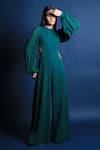 Shop_Swatee Singh_Green Heavy Crepe Round Puff Sleeves Jumpsuit _Online_at_Aza_Fashions