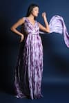 Swatee Singh_Purple Heavy Crepe Tie And Dye V Neck & Gown _Online_at_Aza_Fashions