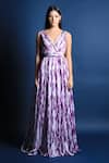 Buy_Swatee Singh_Purple Heavy Crepe Tie And Dye V Neck & Gown _Online_at_Aza_Fashions