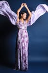 Shop_Swatee Singh_Purple Heavy Crepe Tie And Dye V Neck & Gown _Online_at_Aza_Fashions