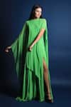 Buy_Swatee Singh_Green Georgette Round Cape Style Gown_at_Aza_Fashions