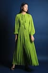 Buy_Swatee Singh_Green Georgette Bow Puff Sleeves Maxi Dress _at_Aza_Fashions