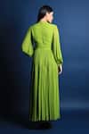Shop_Swatee Singh_Green Georgette Bow Puff Sleeves Maxi Dress _at_Aza_Fashions